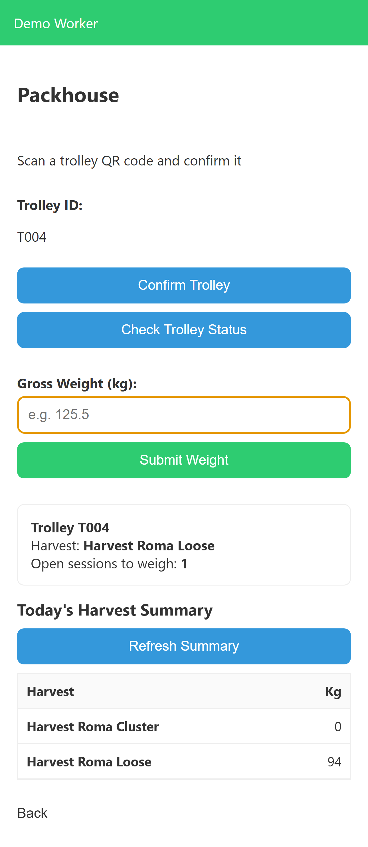TheGreenhouseApp packhouse screen